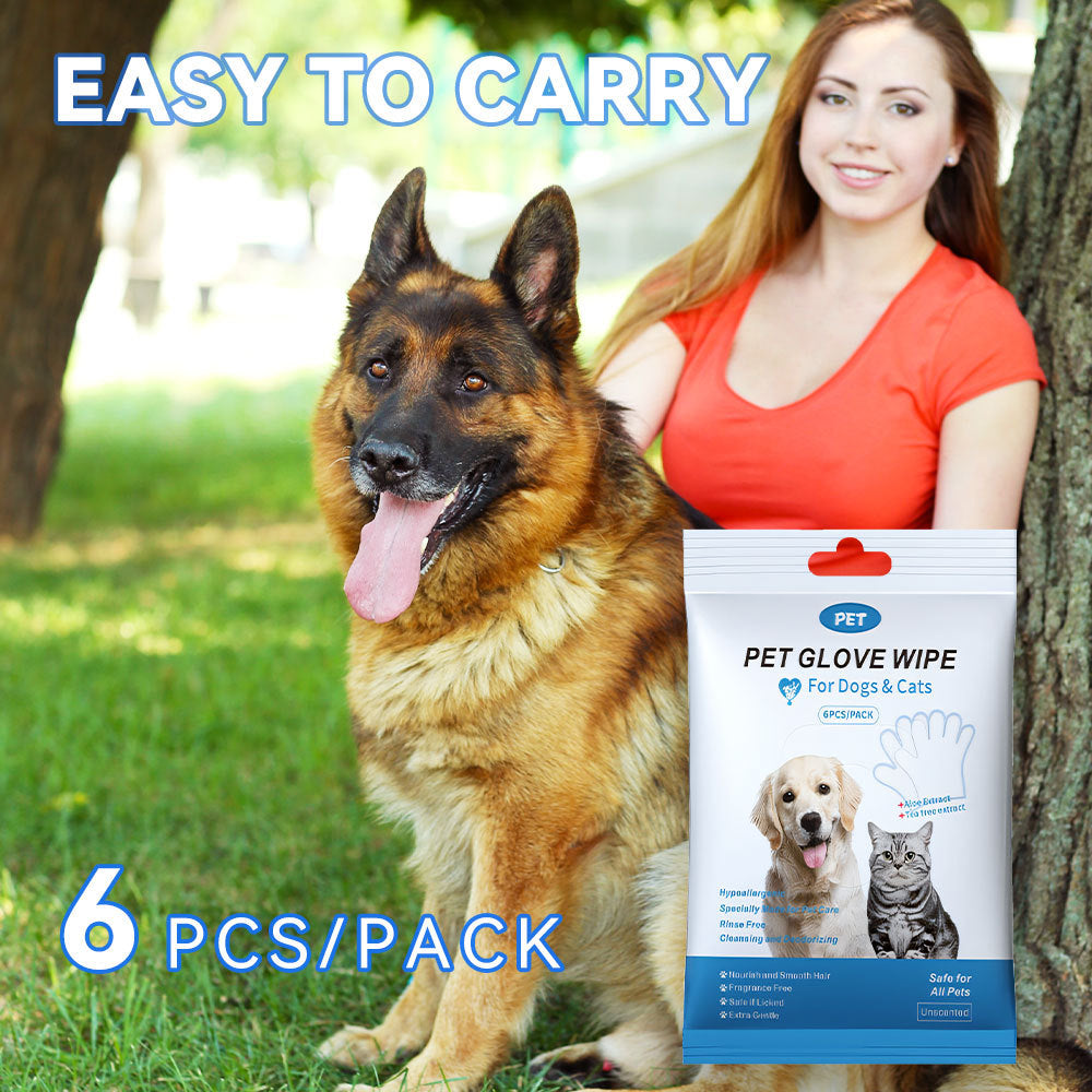 Cleaning Wipes Gloves For Dog And Cat,Pet Bathing Wipes Cleaning & Deodorizing,Dog Wipes For Body Paws Butt Daily Care,Cat Grooming Wipes Cleaning Fur Traveling Rinse Free,6PCS-1PACK